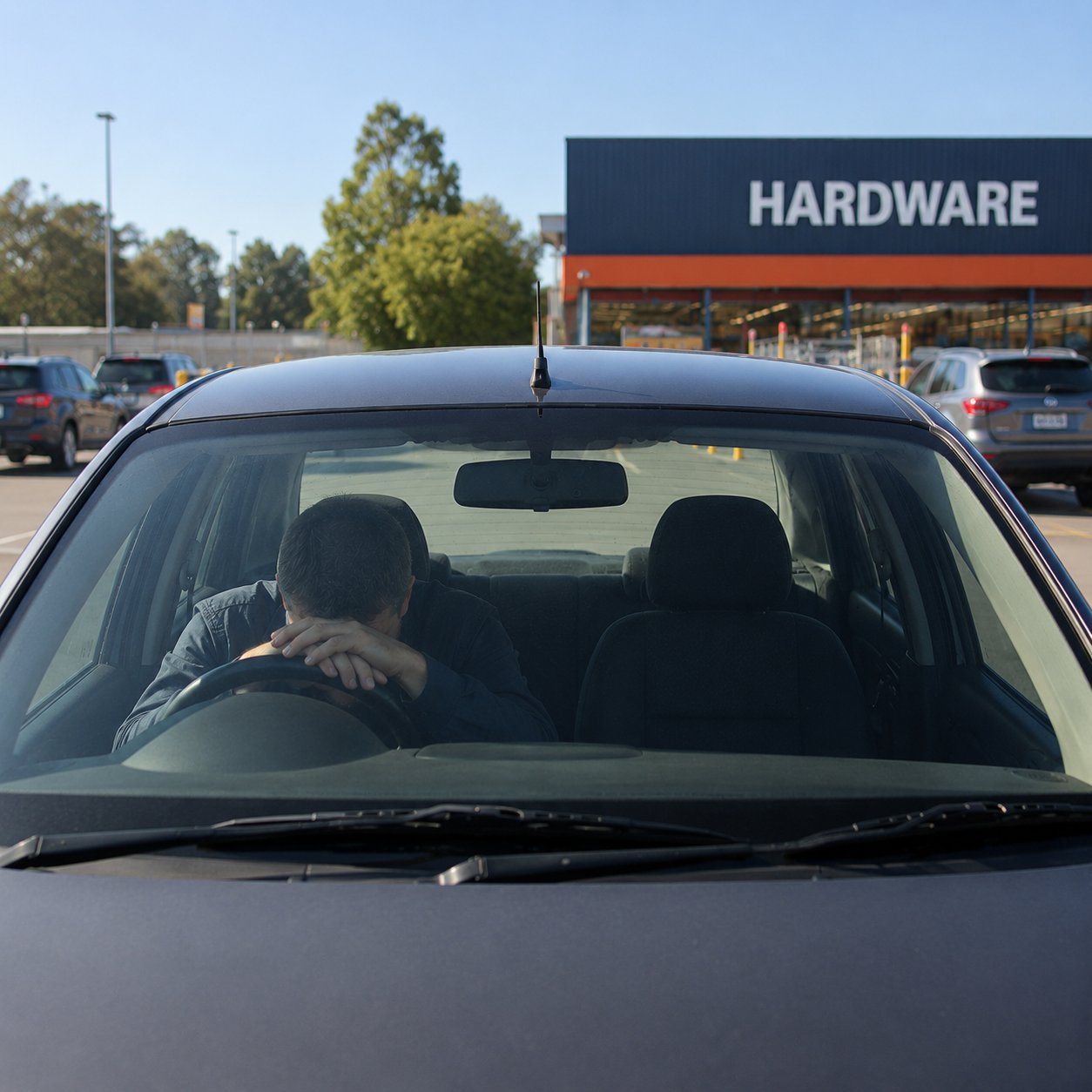 A man sitting alone in a parked car